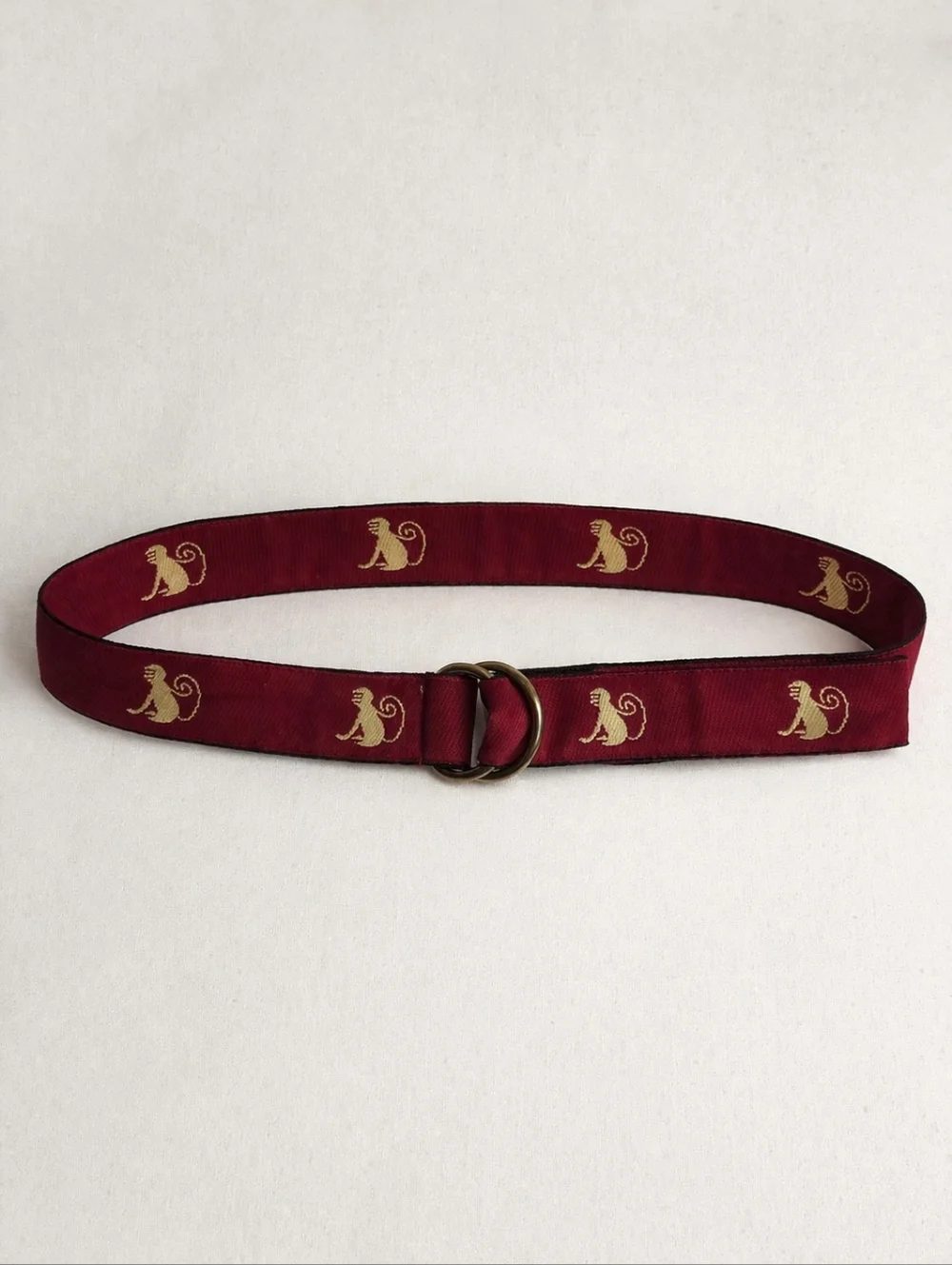 J McLaughlin Fabric Belt Red Monkey D Ring Belt Size XS